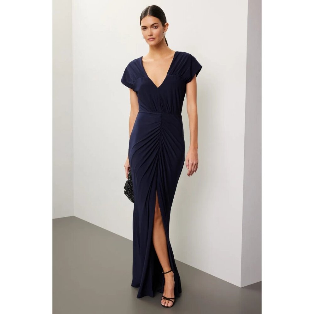 Jewel x Badgley Mischka Navy Jersey Ruched Gown US 12
